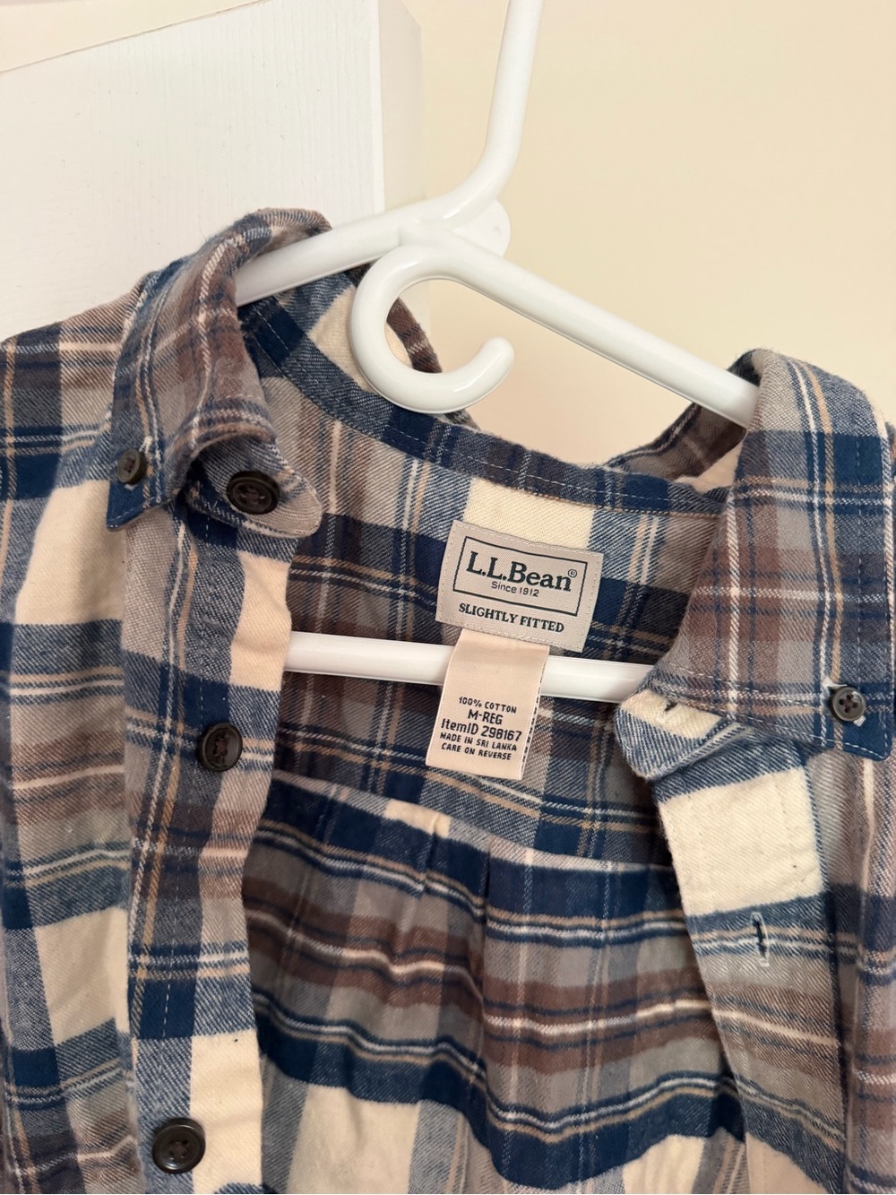 L.L. Bean Plaid Button-Down in Blue, Brown & Cream